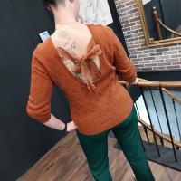 Pull femme, dos nu, dentelle, col rond, couleur rouille, Majolica